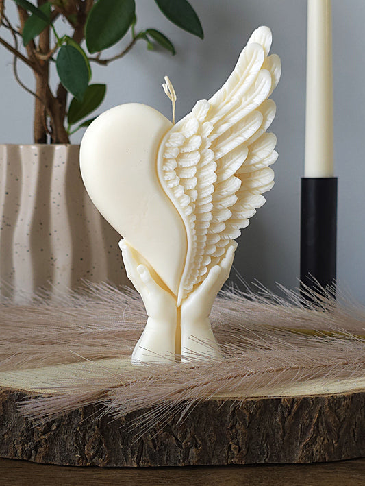 Heart & Feather Hands Candle